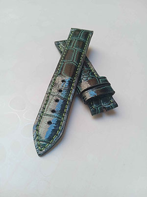 بند ساعت چرمی طرح کروکودیل سبز ورنی 